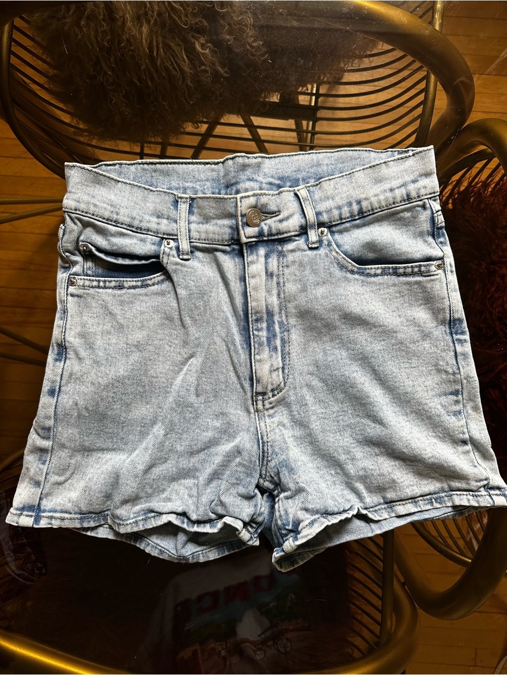 Cheap Monday Stretchy High-Waist Light Wash Denim Shorts